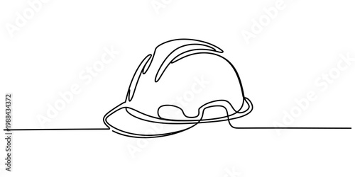 Single line drawing of a construction hard hat representing safety and industrial work Vector, illustration