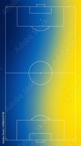 A soccer field diagram on a blue and yellow gradient background