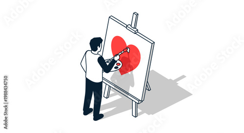 Man painting a red heart.