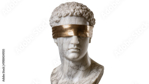 Obraz na plátne Marble bust of a man with a golden blindfold, isolated on transparent background