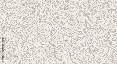 Beautiful intricate seamless pattern of abstract outlined botanical leaves and swirling vines creates a natural organic background texture, perfect for textile design and digital wallpapers.