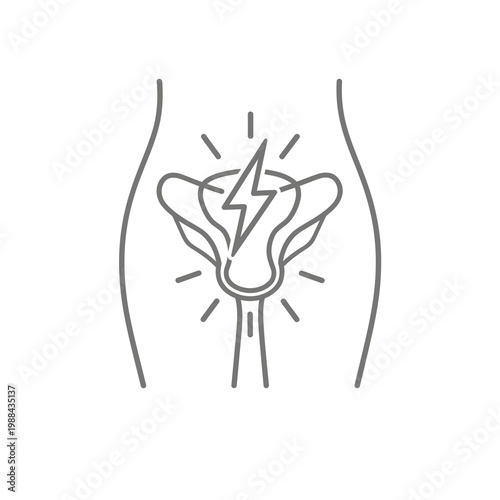 Vector of a pelvic bone with a lightning bolt depicting pain in the pelvic region