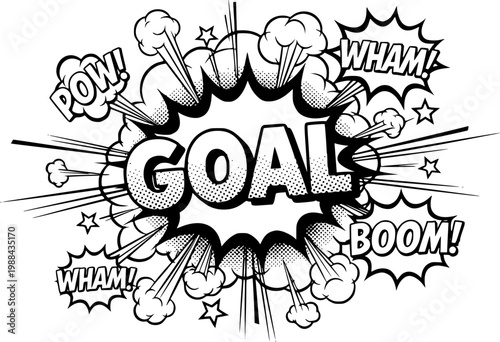Goal Typography Explosion Bubble in Pop Art Comic Style Vector
