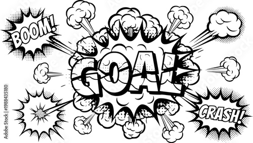 Goal Typography Explosion Bubble in Pop Art Comic Style Vector
