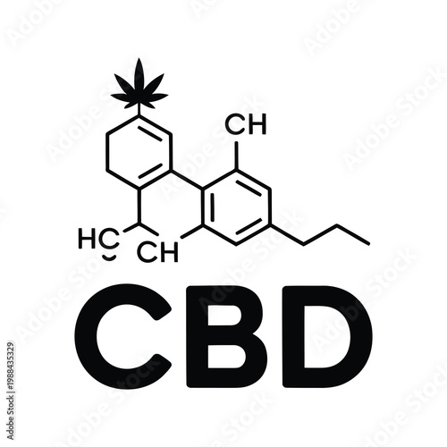 Vector of the cbd molecule with a cannabis leaf design