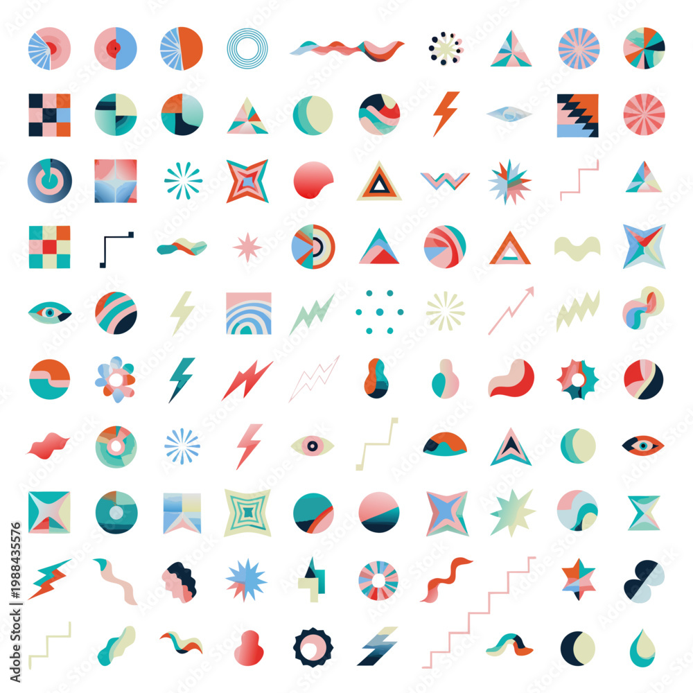 Obraz premium Modern Abstract Geometric Gradient Shapes Collection – 90 Unique Minimal Vector Elements Bundle