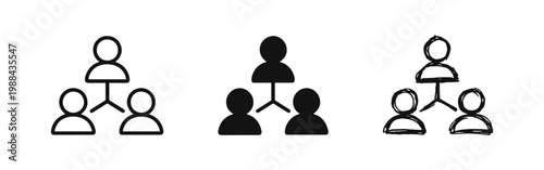 Organizational structure icon set with hierarchical team chart for leadership and management
