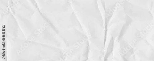 Realistic crumpled paper texture background. White old crinkle overlay with crease, rip effect for cardboard, rice paper, notepad empty page designs. Vector bg with winkled teture