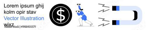 Marketing, financial growth, business strategy, customer acquisition, revenue generation, economic trends. Magnet pulling a dollar symbol with a person observing. Marketing and financial growth