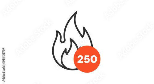Flame icon with temperature number.