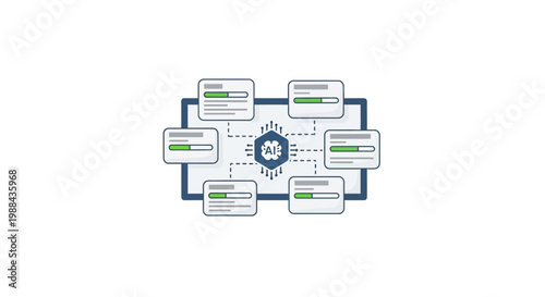 Flowchart with boxes and gears.