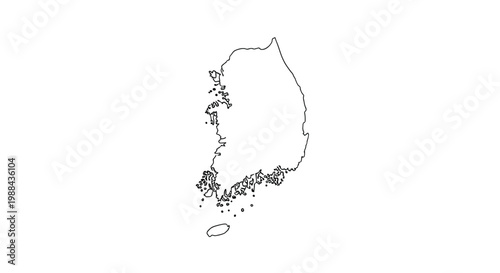A minimalist line drawing depicts the outline of the korean peninsula and surrounding islands high quality