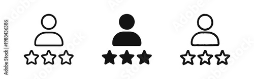Customer Profile Rating Icon with Three Stars - Outline, Solid, and Hand-Drawn Styles