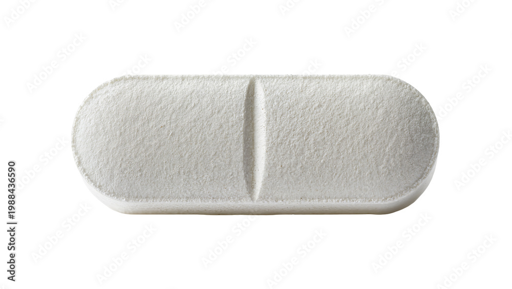 Fototapeta premium White oval pill with score line, isolated on transparent background