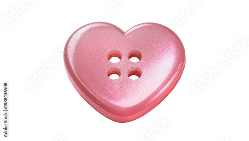 Foto Shiny pink heart-shaped button with four holes, isolated on transparent backgrou