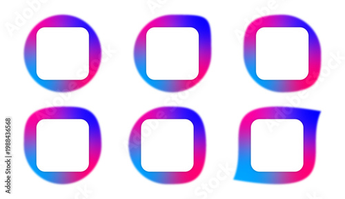 Abstract gradient rounded square frames set colorful fluid shapes modern app icon UI elements editable vector