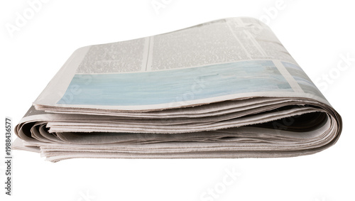 Cuadro en lienzo Folded stack of newspapers with text and blue section, isolated on transparent b