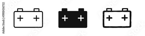 Car Battery Energy Power Icon - Outline, Solid, and Hand-Drawn Styles