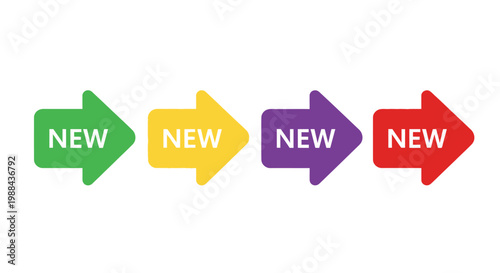 Four colorful arrows pointing right each displaying the word new