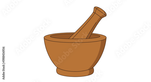 Simple illustration of a wooden mortar and pestle for grinding