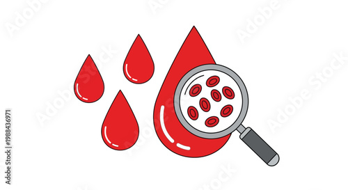 Illustration depicting blood droplets and a magnified view of red blood cells