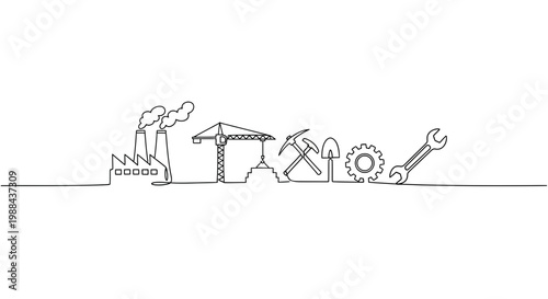 Industrial tools and machinery icons.