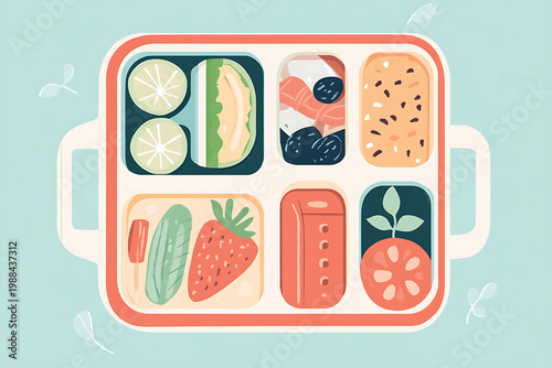 Minimal Eco Lunchbox with Compartments Flat Graphic