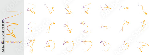 21 sets of violet Arrow icons. Line arrow. Vector arrows of various shapes and directions.
