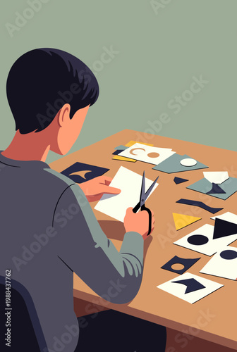 Artist Creating Abstract Shapes and Designs in Creative Workspace