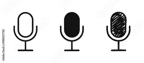 Studio Microphone Audio Recording Icon - Outline, Solid, and Hand-Drawn Styles