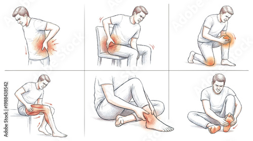 Illustrations depicting common areas of human body pain and discomfort