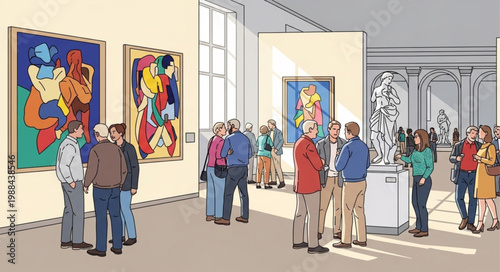 People Viewing Art Gallery Paintings.