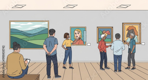 People Viewing Art in a Museum Gallery Exhibition.