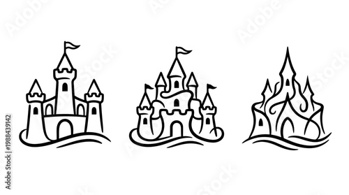 Elegant Black and White Castle Illustrations for Creative Projects.