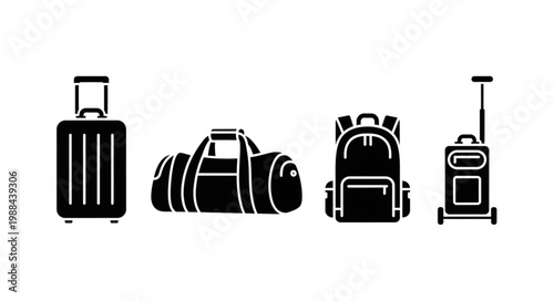 Collection of travel luggage and bags for journeys.
