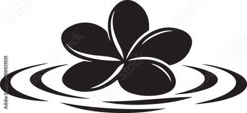 Clean black silhouette of frangipani flower floating on water