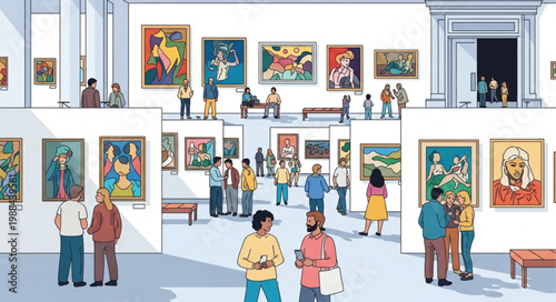 People Visiting Art Gallery Museum.
