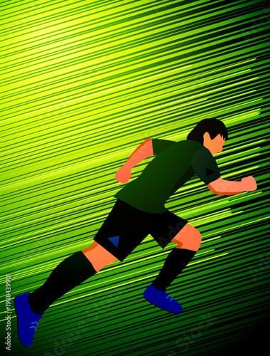 soccer ball. Soccer Template design, Football banner, Sport layout design.  vector illustration.  kicking a soccer ball, running. black, blue, green.