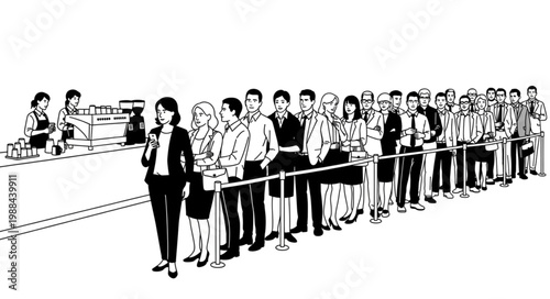 People Waiting in Line at a Counter.