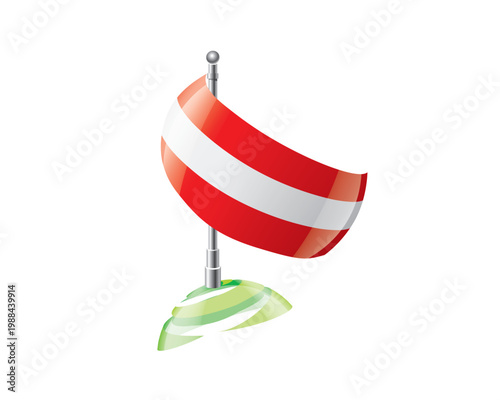 Highly detailed of waving Austrian flag with metallic pole and subtle shadow effects for print