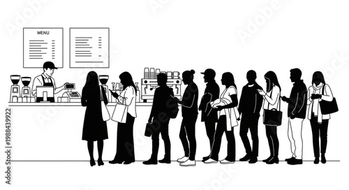 People Waiting in Line at a Counter.