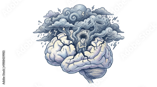 A visual representation of mental health struggles and internal conflict within the human mind