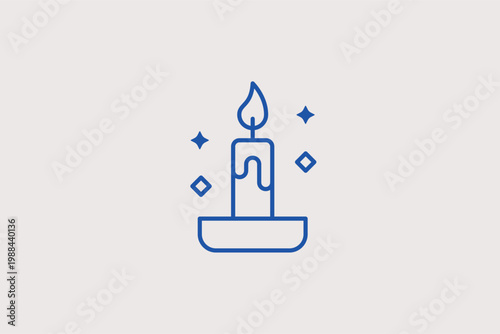 Burning candle stick line icon for warm atmosphere and religious ceremony lighting. Glowing Vector Illustration for dinner party table settings and memorial service programs.