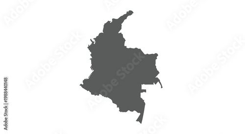 A black silhouette depicts the geographical shape of the country of colombia against a white background