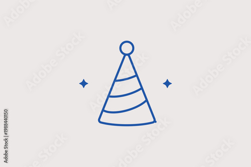 Striped party hat line icon for birthday costumes and children's event accessories. Playful Vector Illustration for festive photo booth props and family gathering invitation flyers.