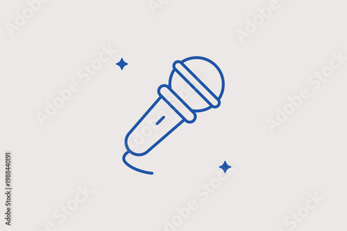 Handheld microphone line icon for public speaking and live vocal performances. Auditory Vector Illustration for karaoke bar branding and podcast interview announcements.