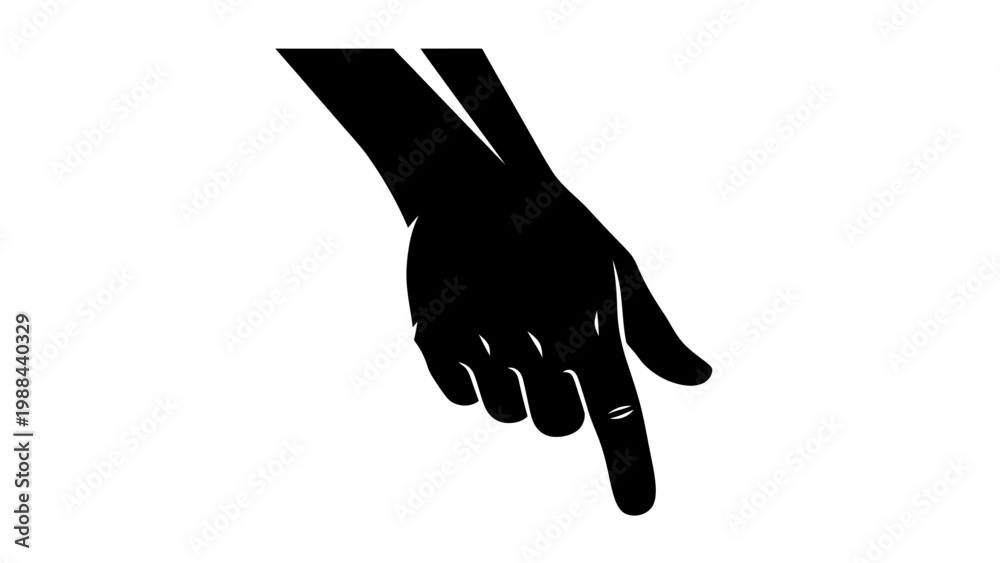 Obraz premium Black Silhouette of a Hand Pointing Downwards with a Ring on the Finger