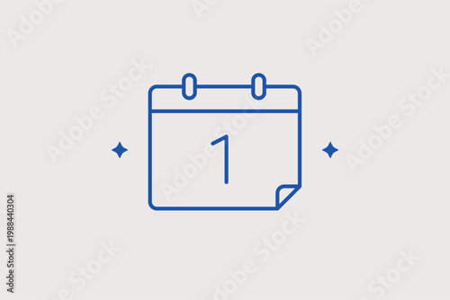 Calendar page with number one line icon for January first and beginning of year. Symbolic Vector Illustration for resolution planning blogs and fresh start infographics.