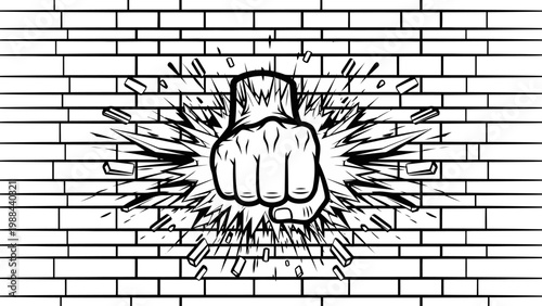 Fist Breaking Through Brick Wall - Symbol of Strength, Determination, and Overcoming Obstacles
