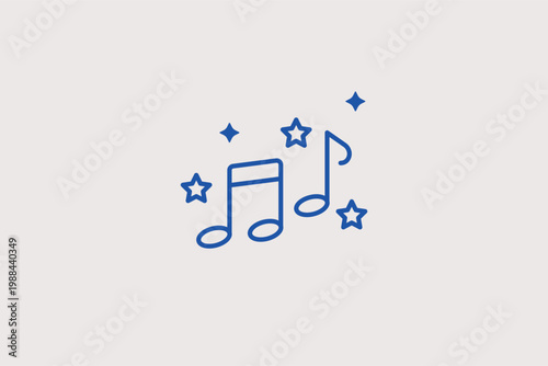 Musical notes with stars line icon for festive melodies and karaoke party announcements. Joyful Vector Illustration for event invitation cards and entertainment blog headers.